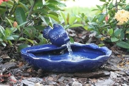 Smart Solar 21372R01 Ceramic Solar Koi Fountain, Blue Glazed Finish, Powered by an Included Solar Panel that Operates an Integral Low Voltage Pump With Filter