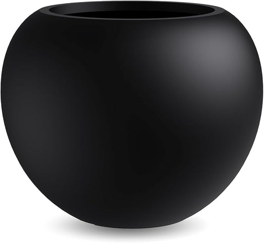 13.5 H x 17" Dia (12" Pot Opening) Round Fiberstone Planter with Drainage Hole, Durable Garden Flower Pots, Black, Resistant for Indoor and Outdoor, Planters for Large Plants pot for Home Decor Patio