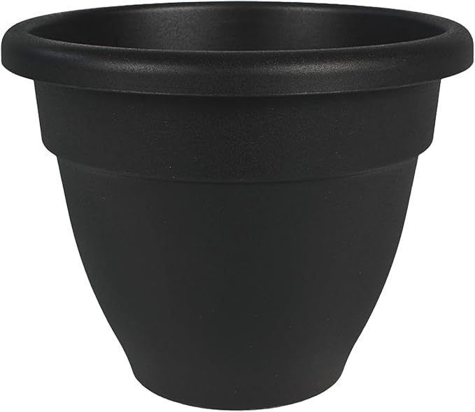 The HC Companies Caribbean Planter Pot - Outdoor & Indoor Plant Pot with Drainage Hole & Plug - Rolled Rim Plastic Pots for Plants & Flowers - Decorative Plant Pot (10" Black, Pack of 1)