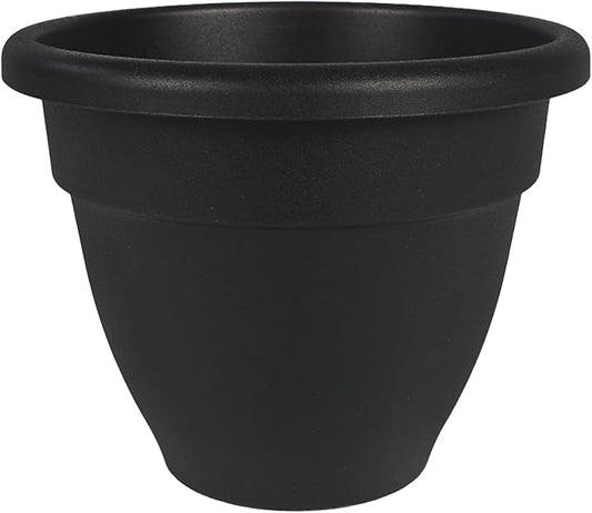 The HC Companies Caribbean Planter Pot - Outdoor & Indoor Plant Pot with Drainage Hole & Plug - Rolled Rim Plastic Pots for Plants & Flowers - Decorative Plant Pot (6" Black, Pack of 1)