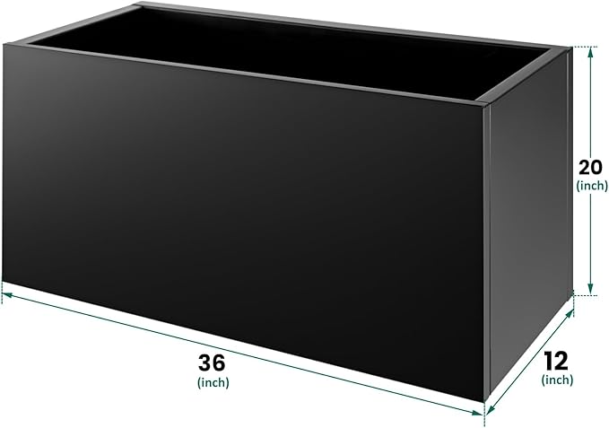 36"x12"x20" Large Metal Planter Box, Heavy-Duty Rust Resistant Steel Planter with Drainage Hole, Modern Rectangular Planter for Outdoor Indoor Patio Garden Yard (Black)
