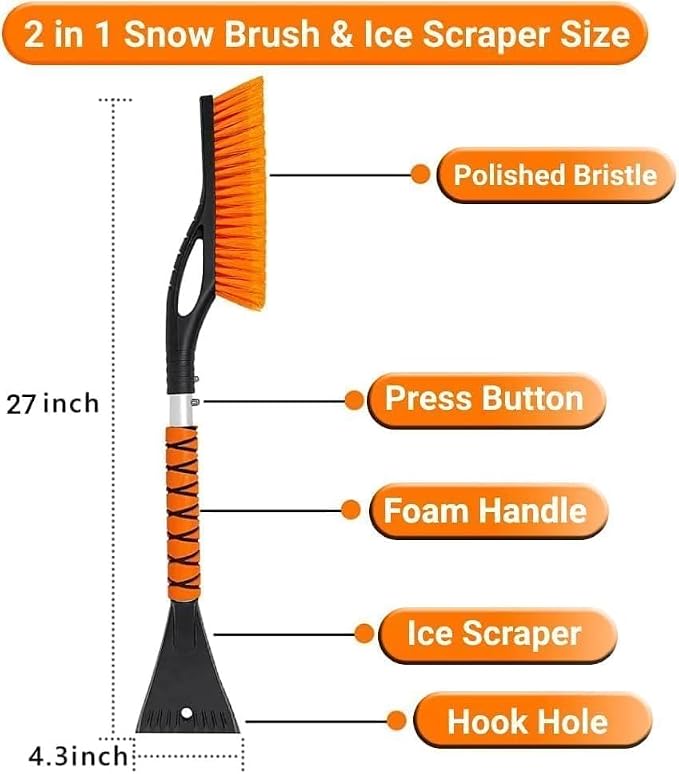 Snow Brush & Ice Scraper, 27 Inch, Ice Scrapers for Car Windshield, Detachable Snow Removal Tool with Ergonomic Foam Grip for Cars, Trucks, Suvs (Heavy Duty Abs, PVC Brush) - Image 4