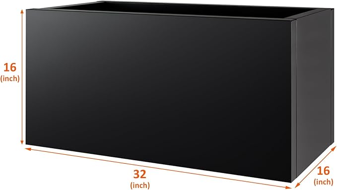32"x16"x16" Large Metal Planter Box, Heavy-Duty Rust Resistant Steel Planter with Drainage Hole, Modern Rectangular Planter for Outdoor Indoor Patio Garden Yard (Black)