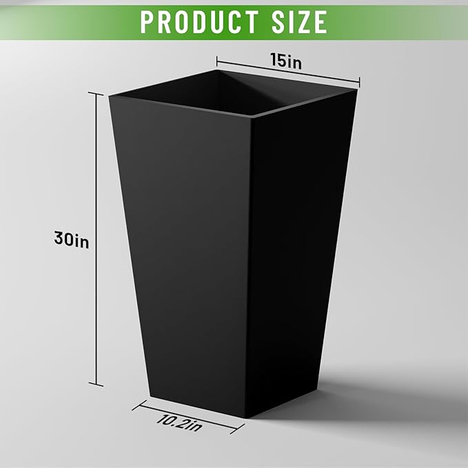 SnugNiture Taper Tall Planters 30 Inch Set of 2, Large Planter for Indoor Outdoor Plants, Modern Flower Pot Containers Large Decorative Tree Planter, Black