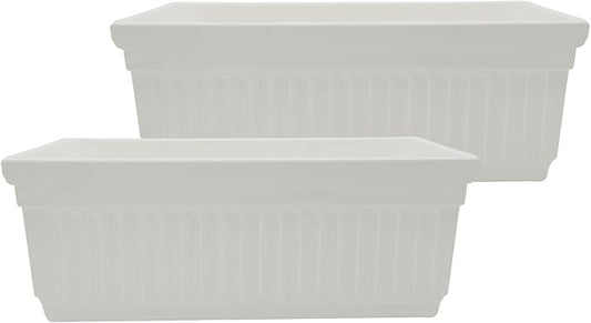 The HC Companies 24 Inch Venetian Window Planter Box with Drainage Plug, Lightweight UV-Resistant Plastic Indoor & Outdoor Planters, 2-Pack Flower Box for Garden & Home Decor, White