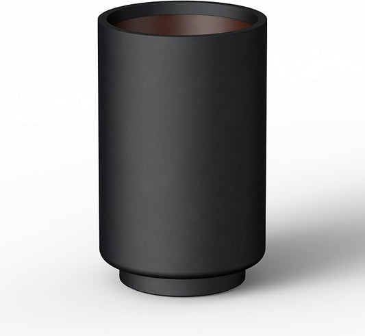 Kante 20.1 Inch Tall Concrete Planter, Round Pedestal Design Garden Pot for Indoor Outdoor Plants, Modern Garden Pot with Drainage Hole, Black Finish with Painted Interior