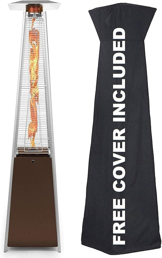 Golden Flame Resort Model 49,000 BTU NATURAL GAS Glass-Tube Flame Patio Heater in Rich-Mocha Matte Finish with Mobility Wheels and Protective Cover
