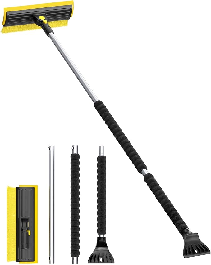 helloleiboo 2025 Extra Long 55.7" Ice Scrapers for Car Windshield Multi-Functional Detachable Car Ice Scraper with Foam Grip and 270° Pivoting Brush Head Snow Brush for SUV Truck Auto(Yellow) - Image 9
