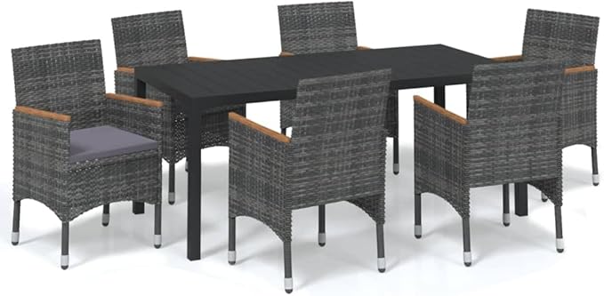 7 Piece Patio Dining Set with Cushions, Front Porch Furniture Outdoor Sofa Sets Sectional Sofa Porch Furniture Set for Negotiation Area Poolside Exhibition Piazza Poly Rattan Gray
