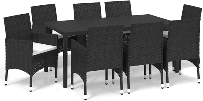 9 Piece Patio Dining Set with Cushions, Outdoor Sofa Sets Sectional Sofa Front Porch Furniture Patio Conversation Set for Exhibition Garden Piazza Poolside Poly Rattan Black
