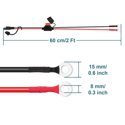 2PCS SAE Extension Cable, 16AWG SAE Battery Connector, Ring Terminal Harness Accessory Cable for Motorcycle Solar Panel RV - Image 3