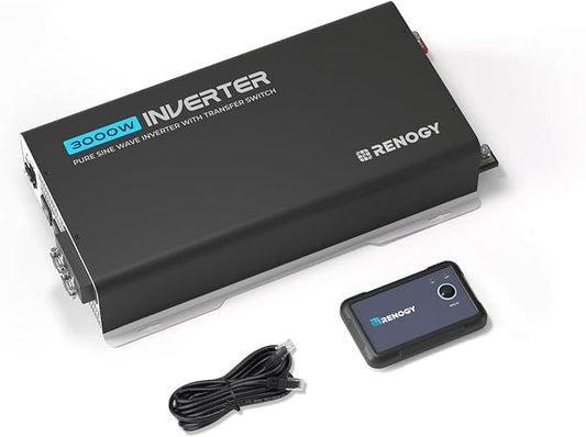 Renogy Inverter PUH, 3000W Pure Sine Wave Power Inverter with UPS Transfer Switch & Bluetooth, 12V DC to 120V AC Converter for RV, Truck, Home,Camping - 6000W Surge Power, Remote Monitoring by RenogySolar
