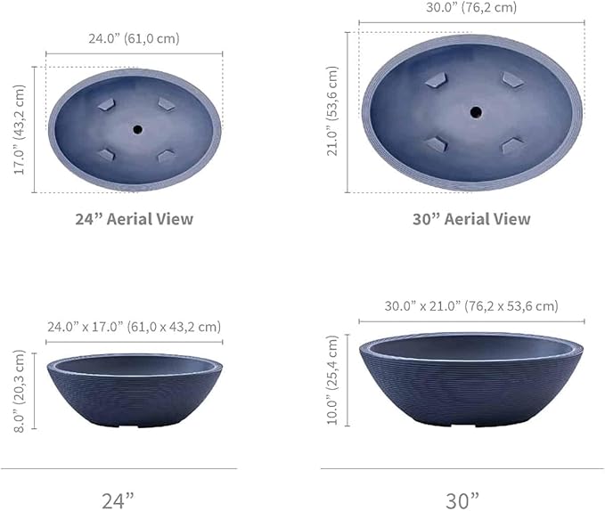 Crescent Garden Delano Oval Planter Bowl, Succulent Garden, Unique Indoor/Outdoor Double-Walled Plant Bowl with Plug- Oval Shape - 24" L x 17" W x 8" H (Old Bronze)