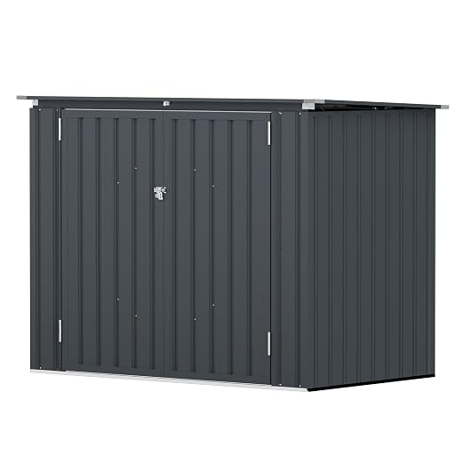 3'x5' Outdoor Trash Can Storage, Metal Storage Bike Shed, Waterproof Garbage Can Organizer with Chain Lid, Outdoor Storage Clearance for Patio, Garden, Backyard, Dark Grey - Image 9