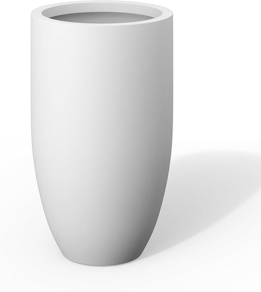 Kante 24 Inch Tall Round Concrete Planter, Large Plant Pots with Drainage Hole for Indoor Outdoor Plants, Modern Decor for Garden, Home, Patio, Porch, White