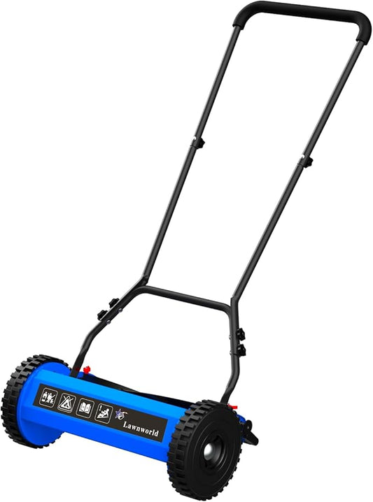 14-Inch Reel Lawn Mower with Tool-Free Blade Adjustment, 5-Blade Manual Push Lawn Mower, 5-Position Height Adjustable Hand Push Reel Mower for Small Yards by Unknown