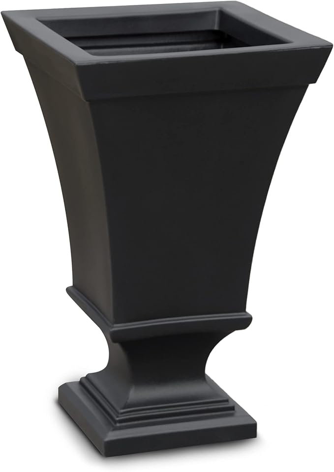 Mayne Vienna 25in Tall Urn Planter - Black - 16in L x 16in W x 25in H - with 3 Gallon Built-in Water Reservoir (5892-B)