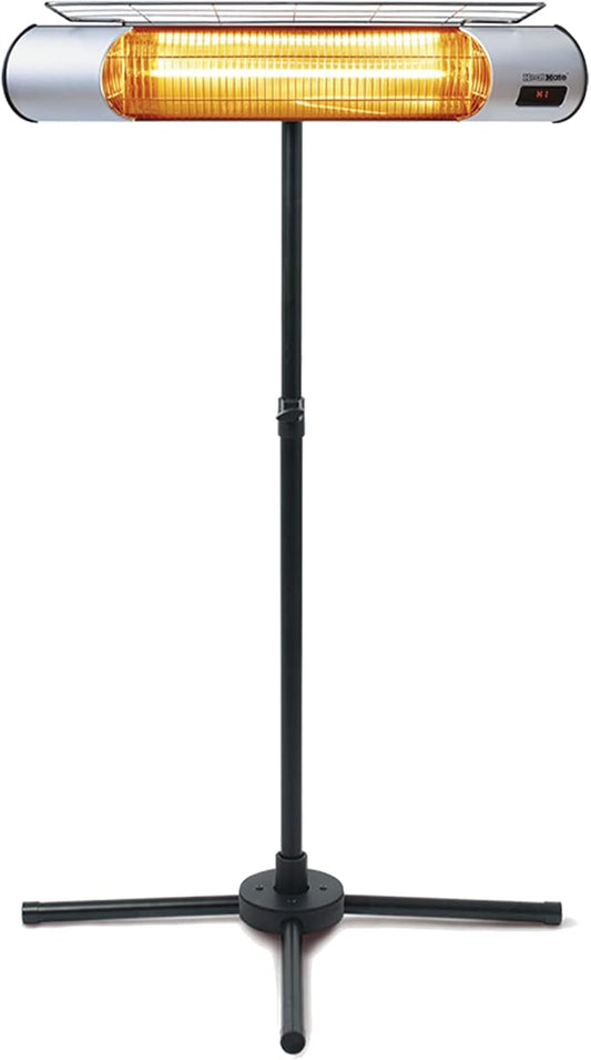 Sengoku HeatMate Weatherproof Outdoor Graphite Heater with Tripod Stand and Remote Control for Decks, Patios, and Backyard Areas, Silver