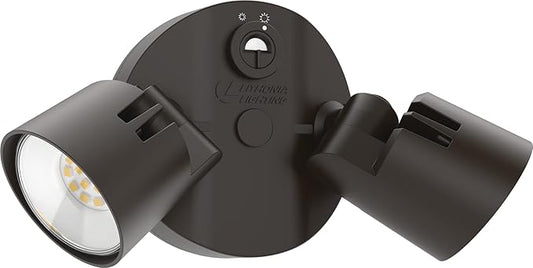 Lithonia Lighting HomeGuard 2-Light LED Outdoor Flood Lights, Outdoor LED Lights, Dusk to Dawn Sensor, Adjustable Lumens, 4000K Cool White, Round Heads, Dark Bronze (HGX LED 2RH ALO 40K 120 PE DDB)