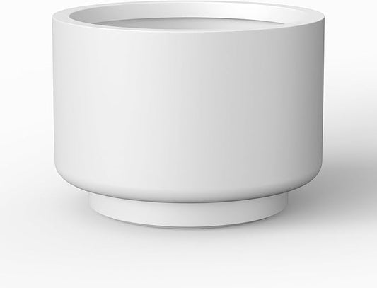 Kante 12.6 Inch Dia Concrete Planter, Round Pedestal Design Garden Pot for Indoor Outdoor Plants, Modern Flower Pot with Drainage Hole and Rubber Plug, White