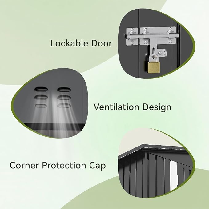 COMHOMA Shed Outdoor Storage Shed Metal,Lockable Doors Tool Sheds with Sloping Roof,Steel Garden Shed with Air Vent for Backyard,Patio,Lawn,Poolside(Grey,8'x6') - Image 3