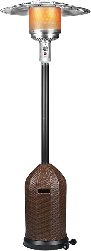 50,000 BTU Outdoor Propane Patio Heater with Wheels – Wicker-Style Propane Tank Cover, Weighted Base, Easy Ignition & Safety Tilt Shut-Off for Patio & Outdoor Living Spaces