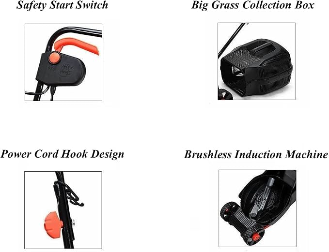 12 Amp 14 Inch Corded Electric Push Lawn Mower Electric Grass Trimmer with Grass Collection Box 1200W Powerful Motor 3 Cutting Height Easy Push Button Start Ergonomic Curved Handle - Image 4