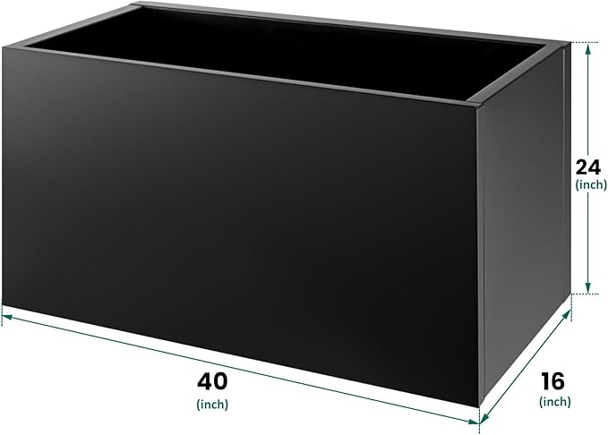 40"x16"x24" Steel Planter Box, Heavy Duty Galvanized Metal Planter with Drainage Hole, Rust-Resistant Indoor & Outdoor Planter for Patio, Balcony, Garden Black