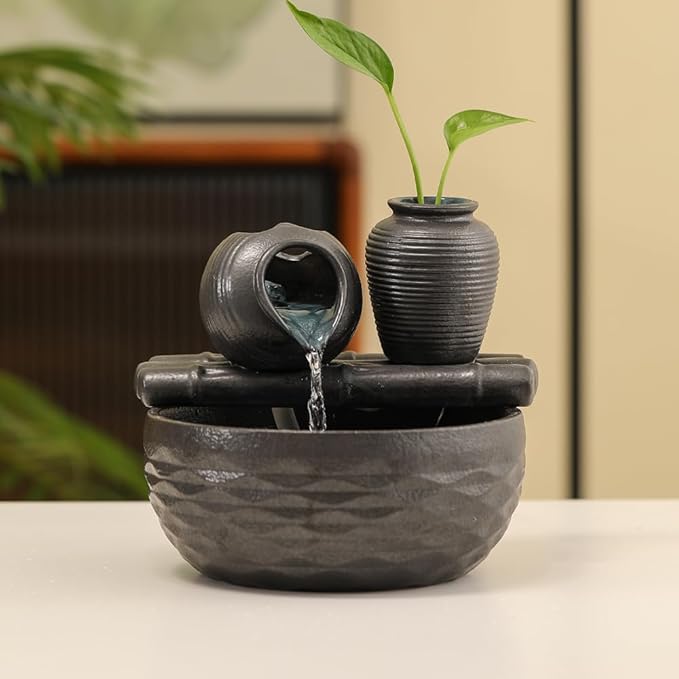 Ceramic Tabletop Desktop Fountain Water Feature Decoration Indoor Home Office
