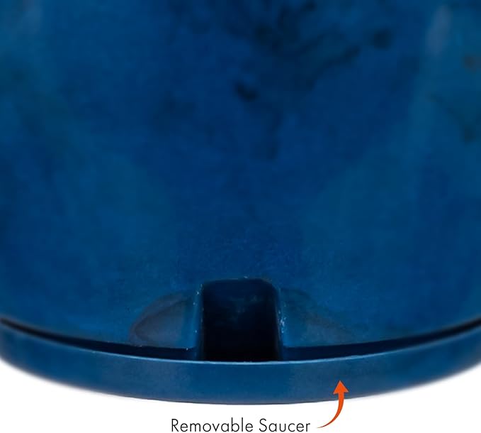 Floridis Plastic Plant Pot, Blue Marble Effect, Set of 3 (11+17+25 inch) with Drainage Hole and Saucer. Outdoor and Indoor Set of Black planters for patios, Front Porch.