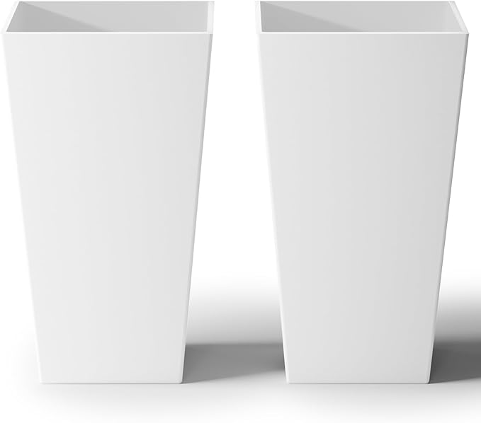 SnugNiture Taper Tall Planters 30 Inch Set of 2, Large Planter for Indoor Outdoor Plants, Modern Flower Pot Containers Large Decorative Tree Planter, White