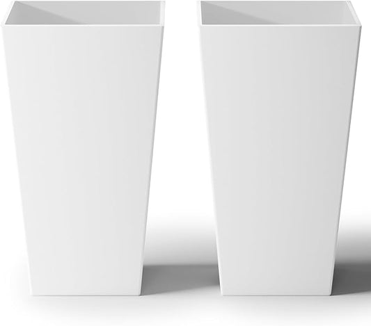 SnugNiture Taper Tall Planters 30 Inch Set of 2, Large Planter for Indoor Outdoor Plants, Modern Flower Pot Containers Large Decorative Tree Planter, White
