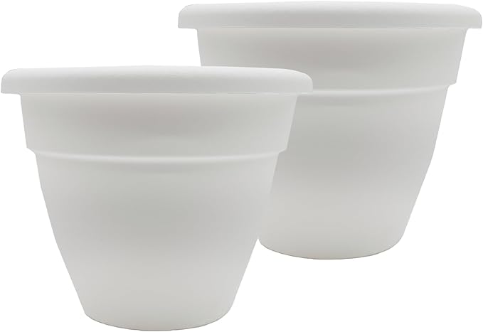 The HC Companies 20 Inch Caribbean Planter Pots with Drainage & Plug, Rolled Rim Plastic Planters for Indoor & Outdoor Plants, 2-Pack Decorative Flower Pots for Garden, Office & Home Decor, White