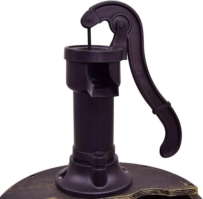 Squareful 2-Tier Outdoor Water Fountain, Rustic Patio Decor w/Hand Pump, Pump Barrel Fountain for Garden, Backyard, Patio