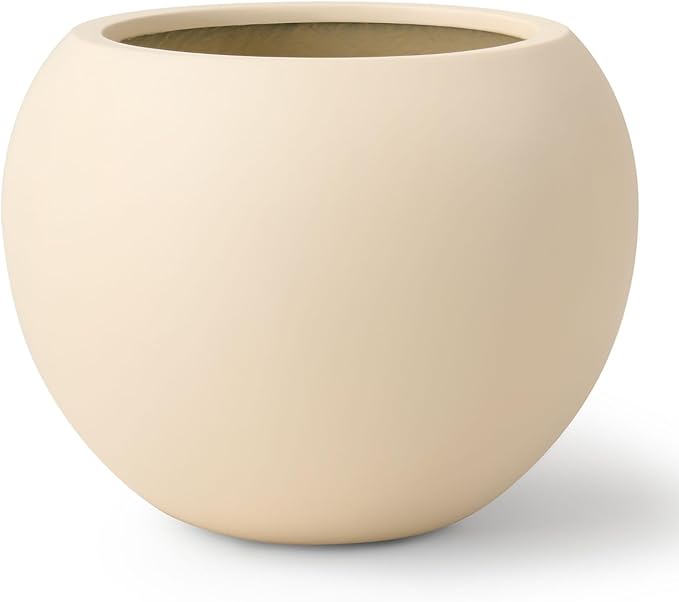 16" H x 20" D Premium Globo Fiberstone Round Planter with Drainage Hole, Weather Resistant for Indoor and Outdoor Use, Included 2 Extra Coco Mats (Kilim Beige, 13.5" Pot Opening)