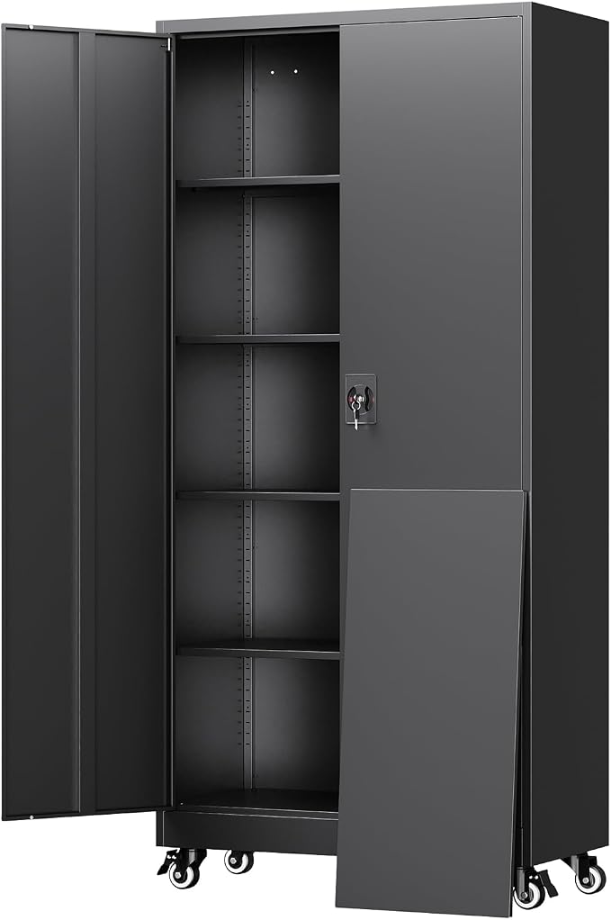 Yizosh Metal Garage Storage Cabinet with Locking Doors and Adjustable Shelves,- 75" Rolling Steel Tool Cabinet for Home Office,Garage,Warehouse by Yizosh