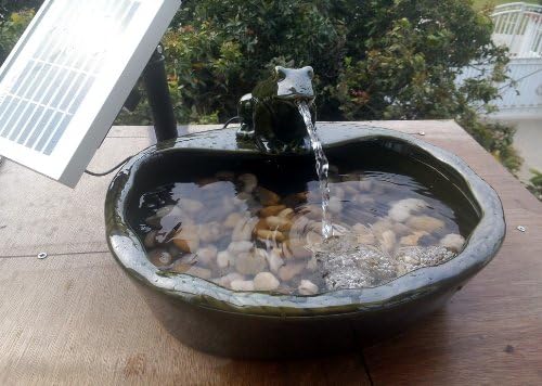 ASC Solar Powered Ceramic Green Frog Water Fountain Kit Garden Patio Bird Daytime Running Version
