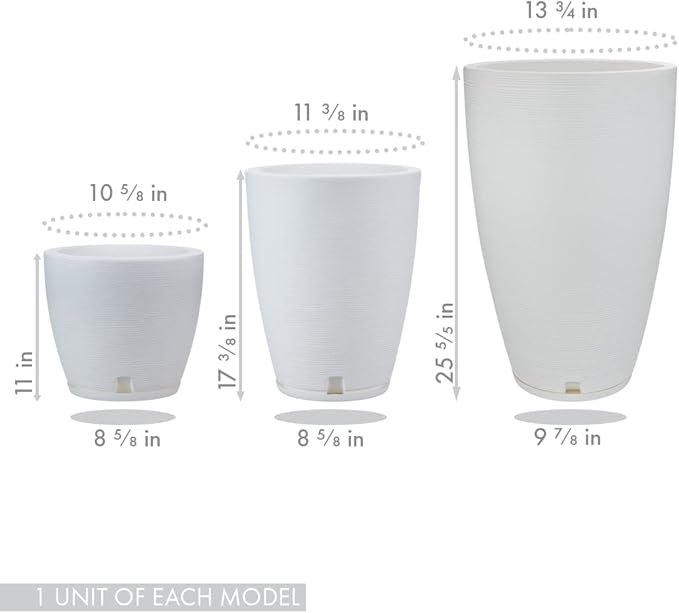 Floridis Planter, Set of 3, Outdoor/Indoor, Plastic Resin (White)