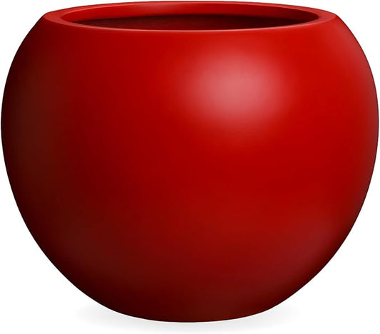 12.8"H x 16"D Premium Red Fiberstone Round Planter with Drainage Hole, Chinese & Lunar New Year Home Decor Pot, Smooth Finish, Weather Resistant Indoor & Outdoor, 2 Coco Mats (10.7" Opening)