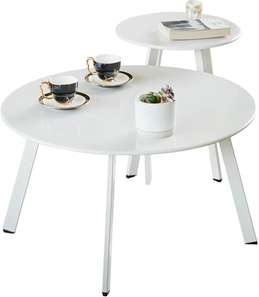 Meluvici Outdoor Patio Coffee Table Set of 2, Weather Resistant End Table, Round Nesting Tables for Living Room Balcony Office, White by Meluvici