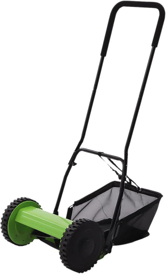 12-Inch 5-Blade Walk-Behind Lawn Mowers, Cordless Manual Reel Lawn Mower with Grass Catcher, Adjustable Mowing Height Push Lawn Sweeper for Courtyards, Park, Gardens, Meadow Forests. by DreamRcoach