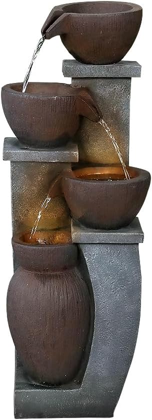32.8" H 4-Tier Modern Outdoor Water Fountain - LED Lighted Indoor Outdoor Garden Fountains and Waterfalls for Garden, Patio, Backyard, Deck, Porch and Home Art Decor