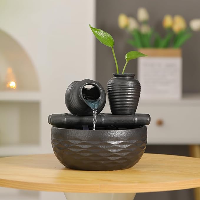 Ceramic Tabletop Desktop Fountain Water Feature Decoration Indoor Home Office