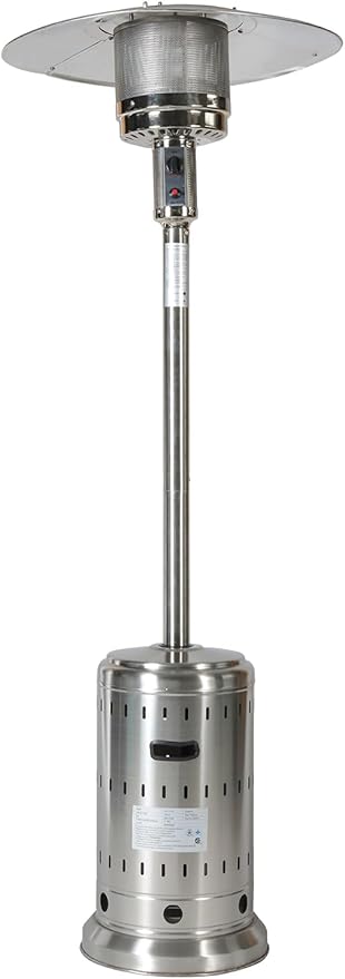 48,000 BTU Propane Patio Heater for Outdoor Use with Wheels and Cover, Stainless Steel Burner for outdoor use, Triple Protection System, Garden Commercial Residential(Silver)