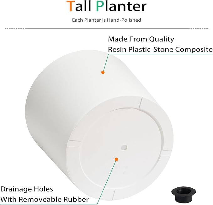 Wide Planters for Outdoor Plants, Extra Large Indoor Flower Pots for Garden, Front Porch, Patio - Round Resin Planter Set of 2 (White, 16" D x 13" H)