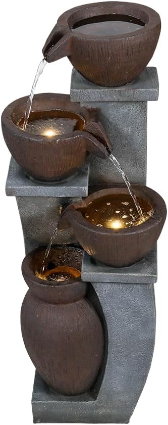32.8" H 4-Tier Modern Outdoor Water Fountain - LED Lighted Indoor Outdoor Garden Fountains and Waterfalls for Garden, Patio, Backyard, Deck, Porch and Home Art Decor