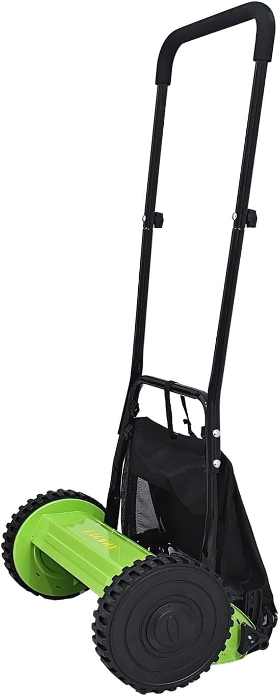 14-Inch 5-Blade Manual Push Reel Lawn Mower Cordless, with Removable Grass Catcher Bag & Adjustable Cutting Height, for Yard & Garden Grass Cutting - Image 8