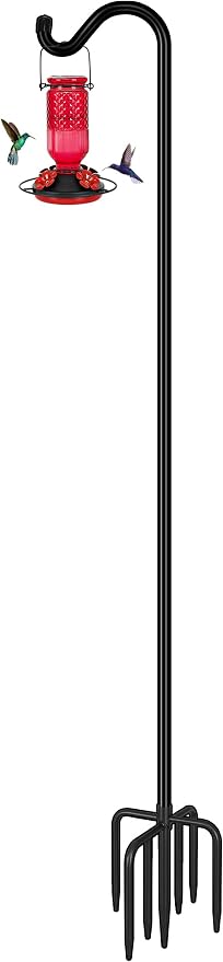 FEED GARDEN Adjustable Shepherd Hook Bird Feeder Pole with 7 Prongs Base, 108 Inch Tall 5/8 Inch Thick, Heavy Duty Outdoor Garden Poles for Hanging Bird Feeders, Plant Baskets, Black (1 Pack) by FEEDGARDEN