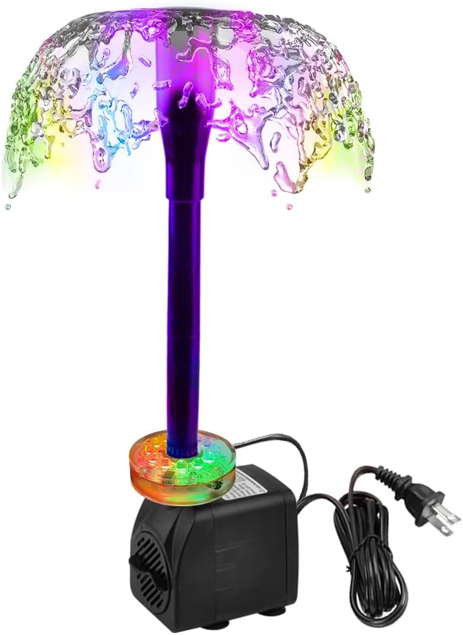 DOMICA 15W 220 GPH Submersible Fountain Pump with LED Light (800L/H), Ultra Quiet Adjustable Water Pump for Water Feature, Hydroponics, Garden, Pond, Aquariums, Fish Tanks, Indoor Outdoor Fountain