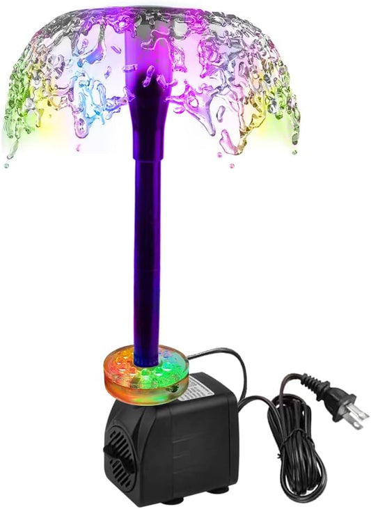 DOMICA 15W 220 GPH Submersible Fountain Pump with LED Light (800L/H), Ultra Quiet Adjustable Water Pump for Water Feature, Hydroponics, Garden, Pond, Aquariums, Fish Tanks, Indoor Outdoor Fountain